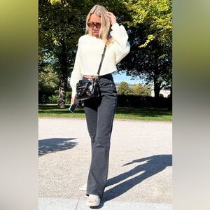 H&M Women's Faded Black Straight Flare Leg Jeans